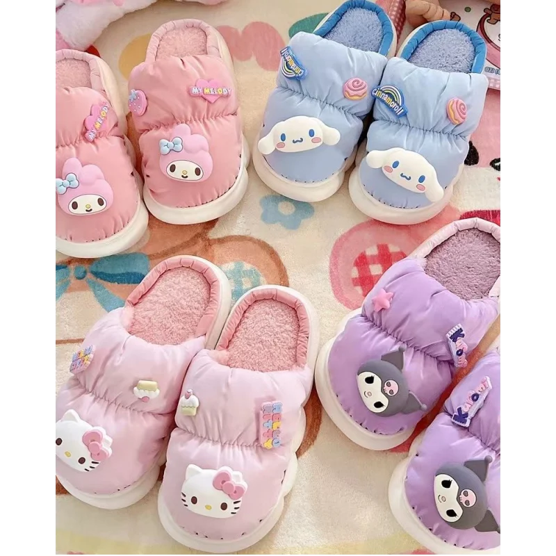 Sanrio My melody Kuromi Cinnamoroll Hello kitty cute creative cartoon pattern thickened warm indoor non-slip cotton slippers