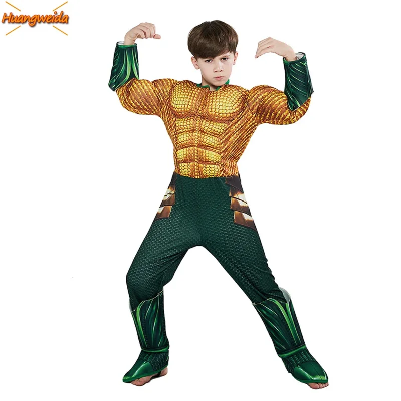 Aquaman Costumes for Kids Justice Alliance Sponge Muscle Aquaman Cosplay Anime Children's Halloween Superhero Costumes Jumpsuits