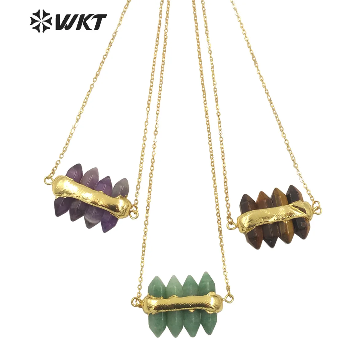 

WT-N1460 WKT 2023 Retro Style Natural Gemstone Women Pendant Necklace 18k Gold Plated Women Accessory New Design Jewelry