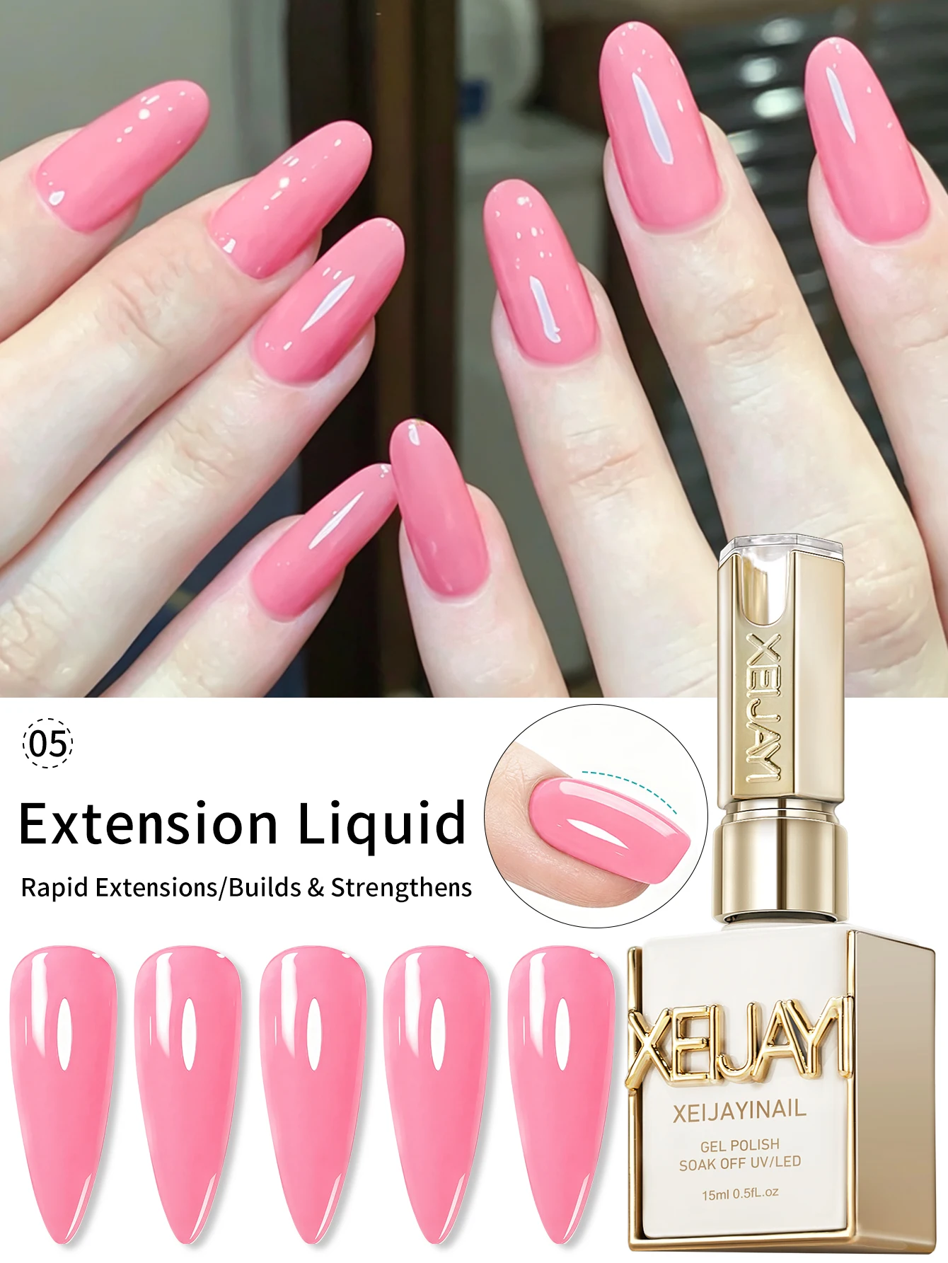 1pc 15ml Pink Extension Liquid For Nail Extension Poly UV Nail Art Gel Crystal Hard Gel Polish Manicure Tips For Nail DIY
