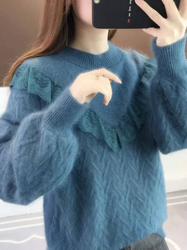 Korean Style Fleece Lined Knitted Base Shirt Sweater for High School Girls Teenage Girls 15-18 Years Old Short And Thick