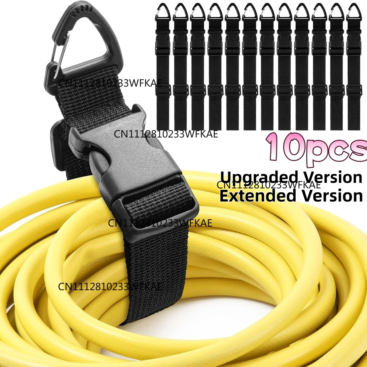 10pcs Heavy-Duty Adjustable Extension Cord Organizers 3-Axis Buckle Lock Black Polypropylene Durable Studio Garage Storage Bag