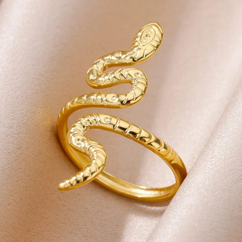 Edelstahl Schlange Ringe Für Frauen Männer Gold Farbe Offene Einstellbare Finger Ring Vintage Gothic Ästhetischen Schmuck anillos mujer