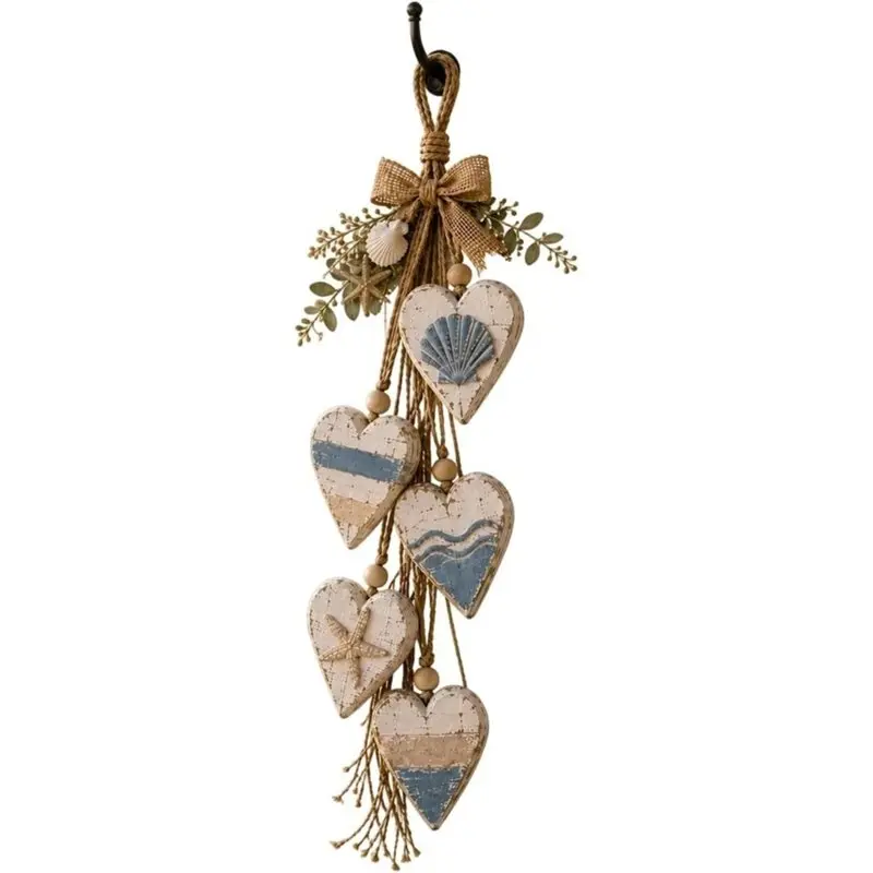 PORK-Hanging Heart Wall Decor Rustic Neutral Rustic Farmhouse Hanging Heart Decoration With 5 Layer Wooden Hearts B