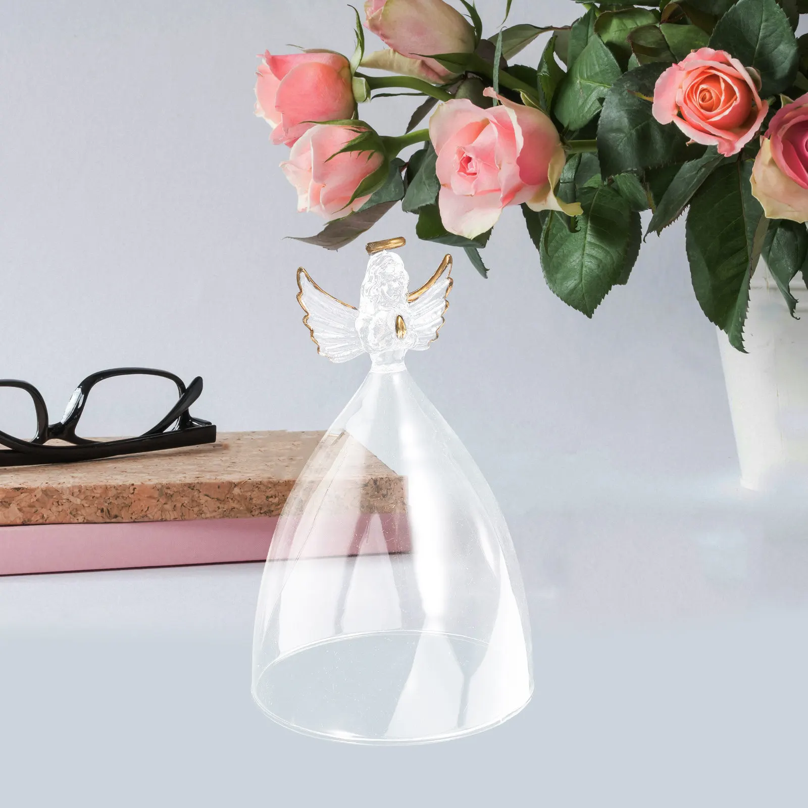 Clear Glass Angel Dome Cloche Jar with Base for Floral Arrangement Centerpiece DIY Birthday Decoration Home Decor Flower Plants