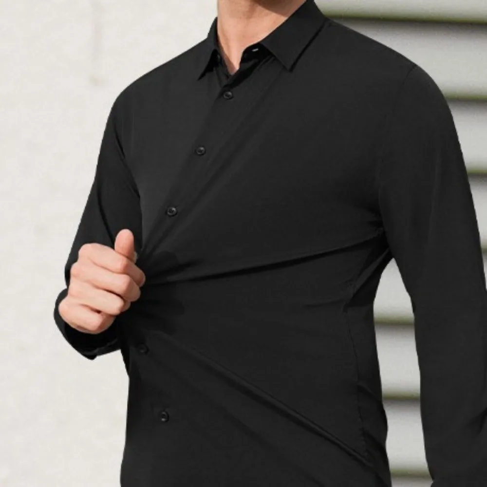 

Plus Size Men's Elastic Shirt Non-iron Formal Slim Fit Long Sleeve High Elasticity Anti-wrinkle Business Casual Office Shirts