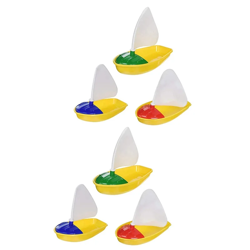 A63T-6Pcs Bath Boat Plastic Sailboats Bathtub Sailing Boat For Kids (Multicolor Small+Middle+Large Size)