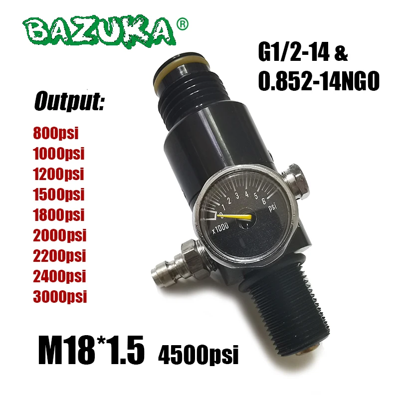 New M18*1.5 Air HPA 4500psi Compressed Air CO2 Tank Regulator Valve Output Pressure 800psi to 3000psi Diving Cylinder Bottle