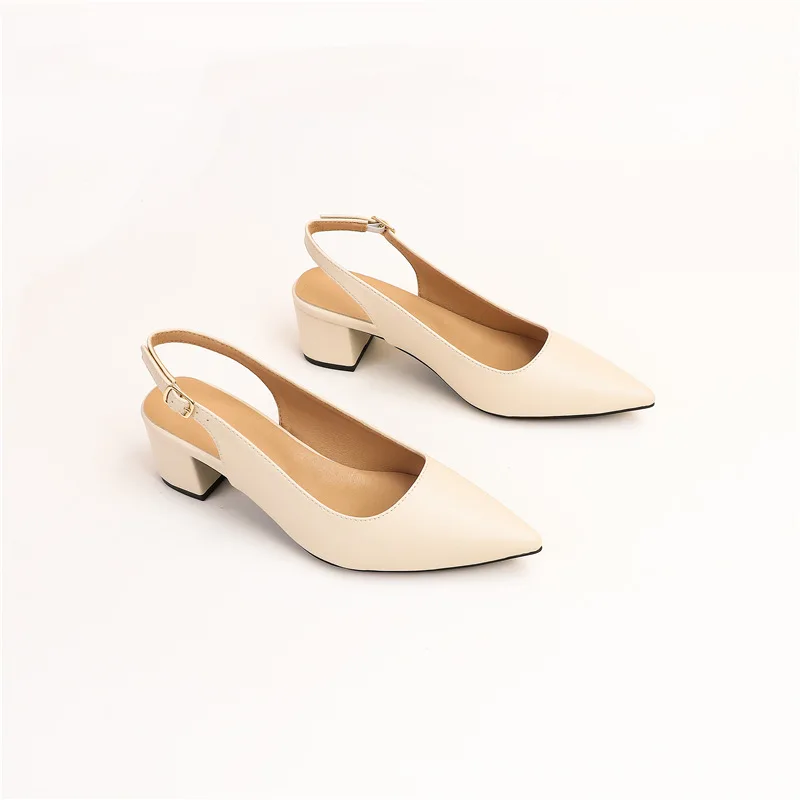 Large Size Closed Toe Sandals Block Heels Low-Heeled Shoes With Strap 2024 Women\'s Suit Female Beige Big Chunky Low-heeled Comfo