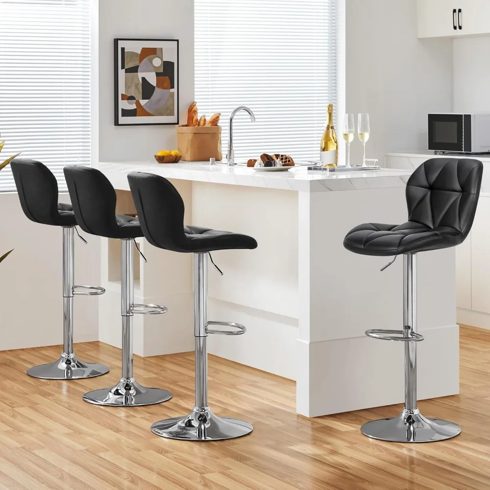 Modern Counter Stools with Back and Footrest， Adjustable PU Leather Swivel Barstools