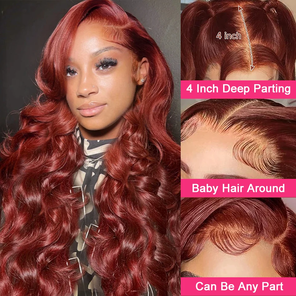 40 inch Reddish Brown HD Lace Front Human Hair Wig PrePlucked 13x4 Colored Human Hair 13x6 Lace Front Wigs Body Wave Wig 4x4 5x5