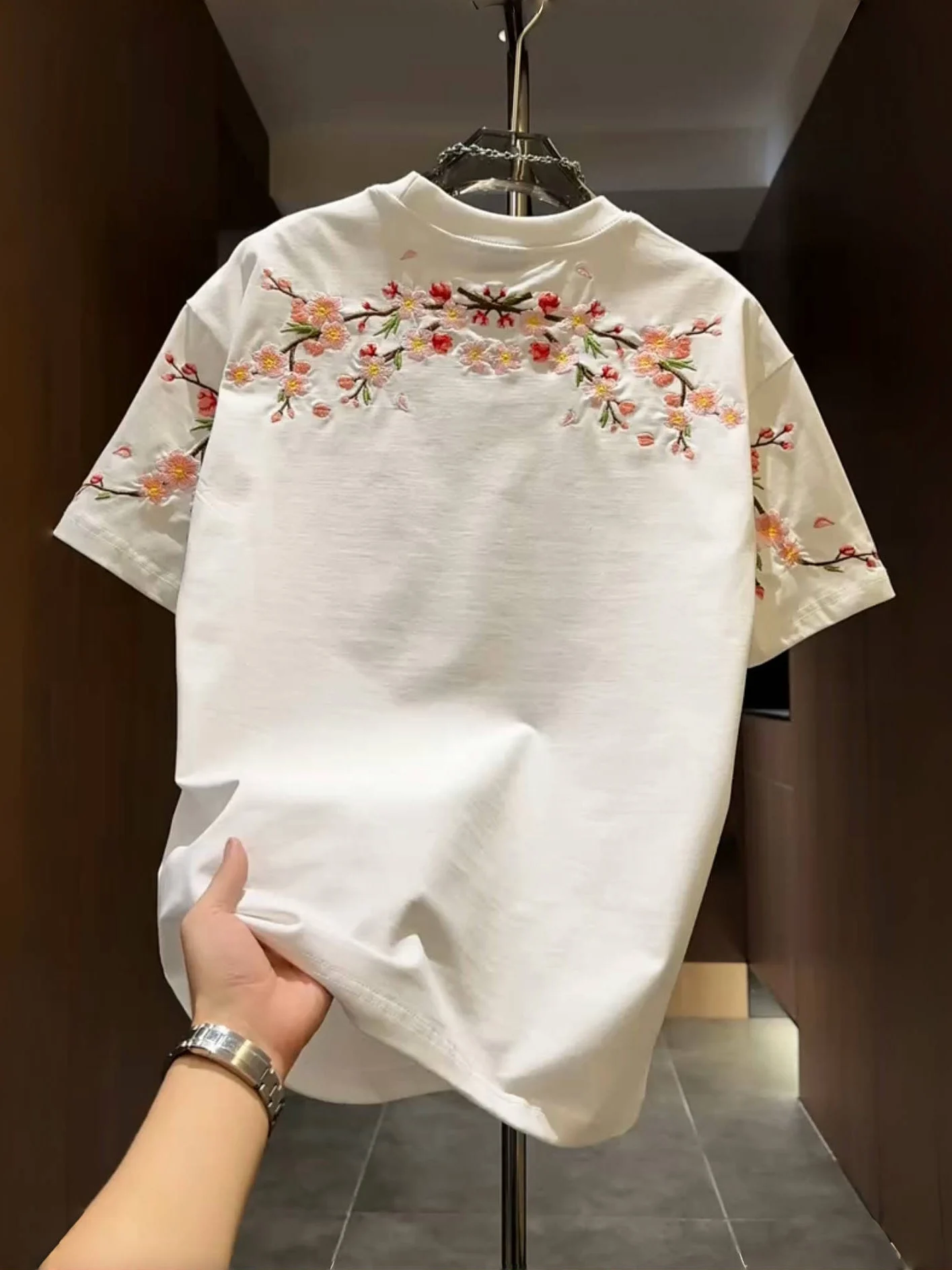 

Ele Embroidered ort Sve T-irt Men's Summer Thin round Ne Trendy Brand Versatile f Sve Top Youth Polyester ...