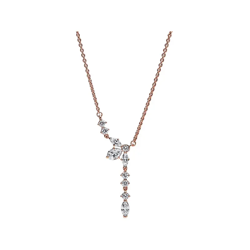 

Rose Gold Herbarium Cluster Pendant Chokers Necklaces For Women Jewelry Round Pear Marquise CZ LOGO Tag Lobster Clasp 45cm Chain