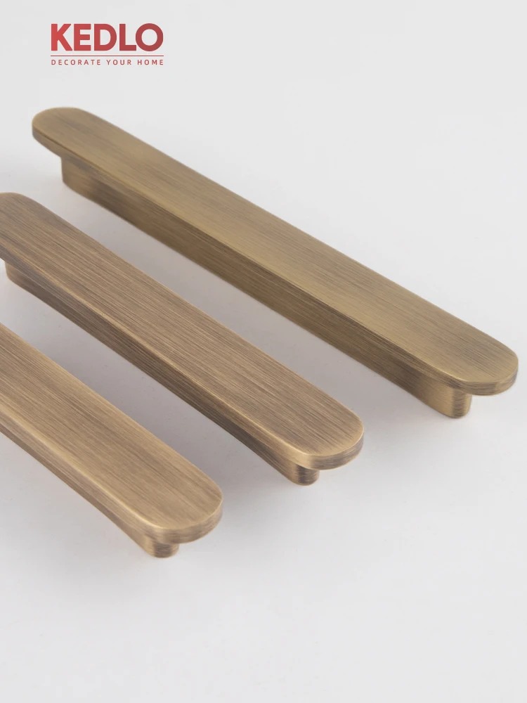 KEDLO Solid Brass Flat Antique Brass Pull Modern Minimalist Brushed Brass Handle Kitchen Cabinet Drawer Black Handle