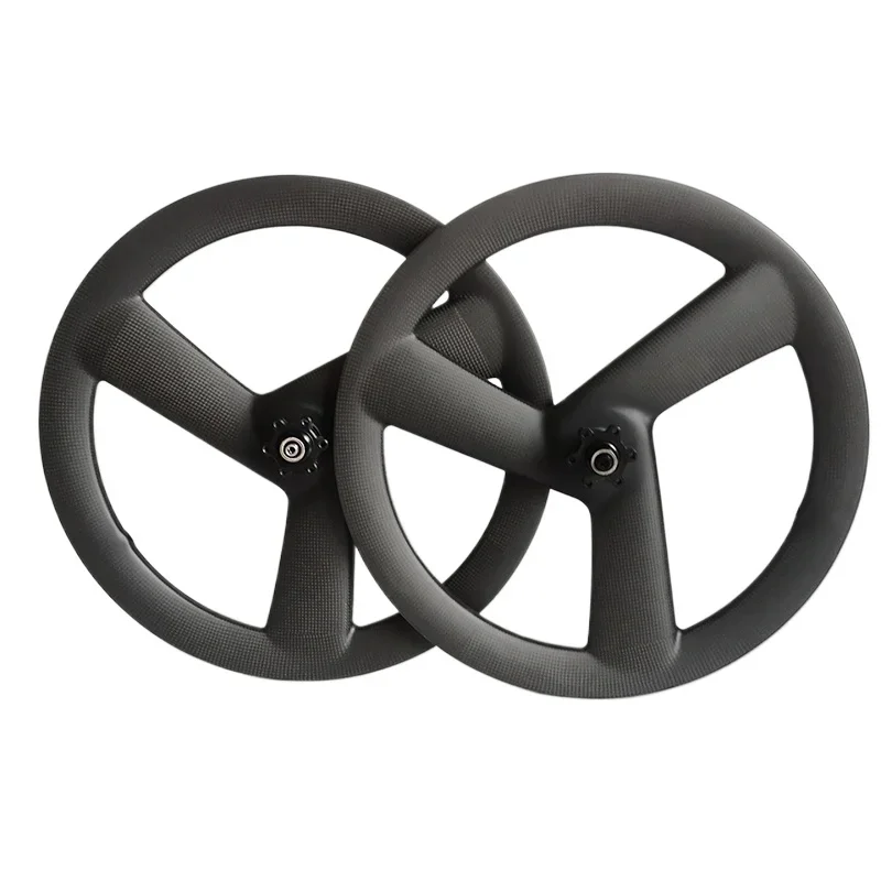 

700C Road Tri Spokes Carbon Fiber Wheelset Track Fixed Gear Road Bike Wheels 23MM Width Clincher 3 Spoke Bicycle Wheels