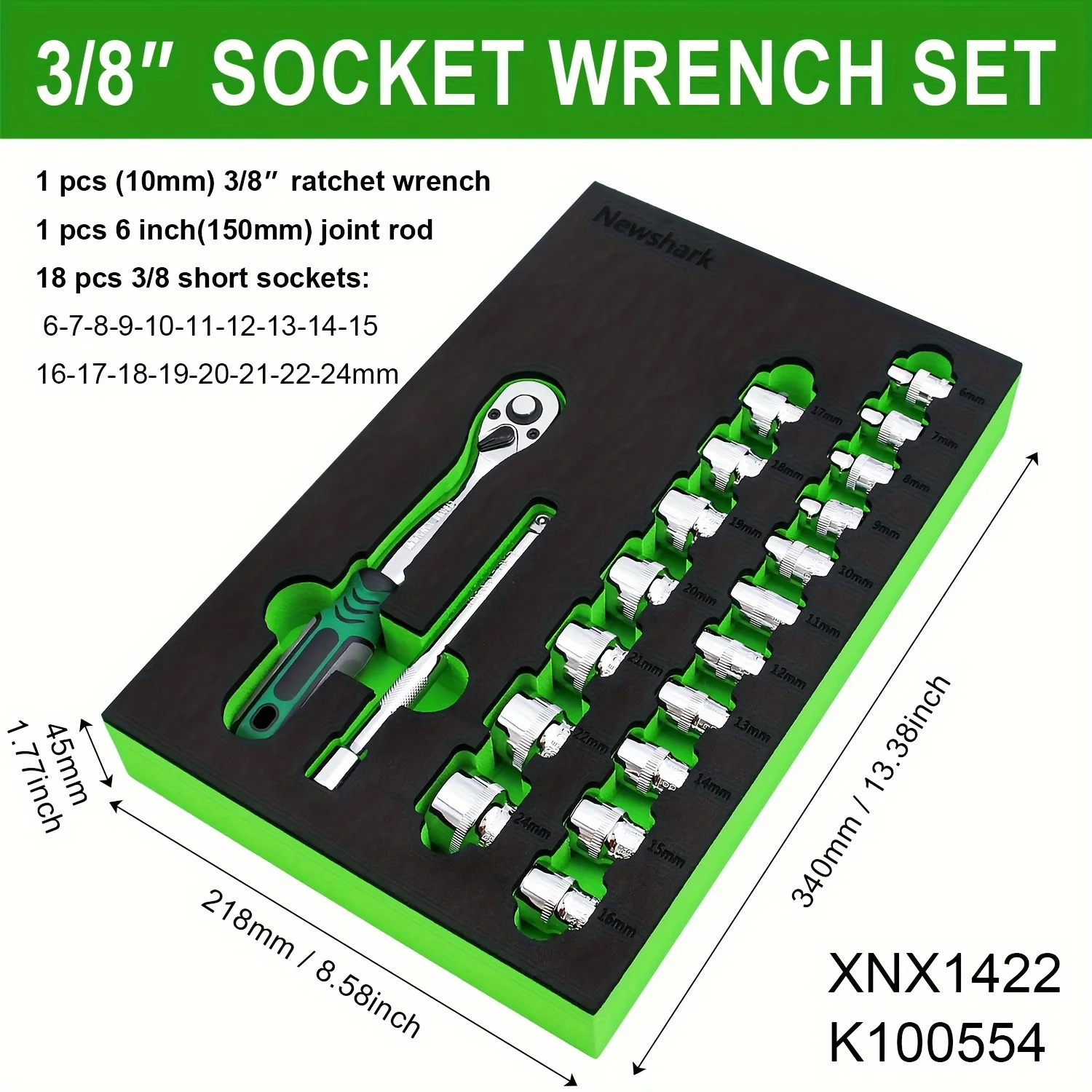 28-Pieces Ratchet Socket Wrench Set 3/8 Inch Drive, 6mm-24mm Metric Sockets,72 teeth Ratchet wrench and Extension bar