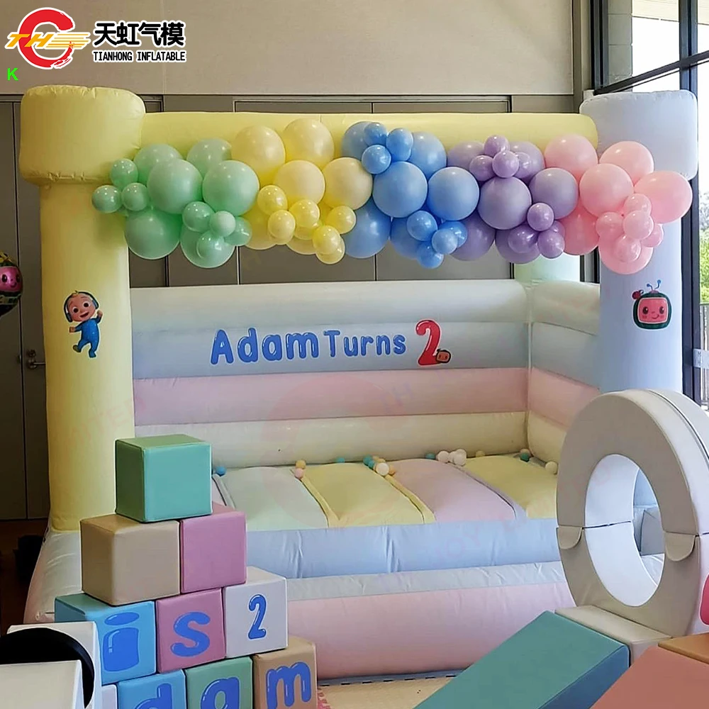 Mix Colors Beautiful Inflatable Bouncer Jumper for Kids Macaron Pink and Blue Color Air Bouncy Castle for Wedding Carnival Party