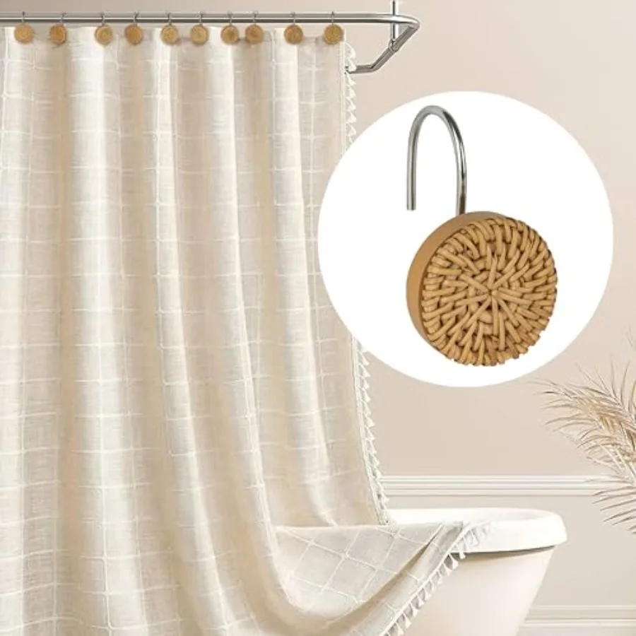 Hanrafted الروطان دش الستار السنانير Rtic بوهو حلقات الحمام الزخرفية مزرعة الحمام ديكور 12 حزمة #6