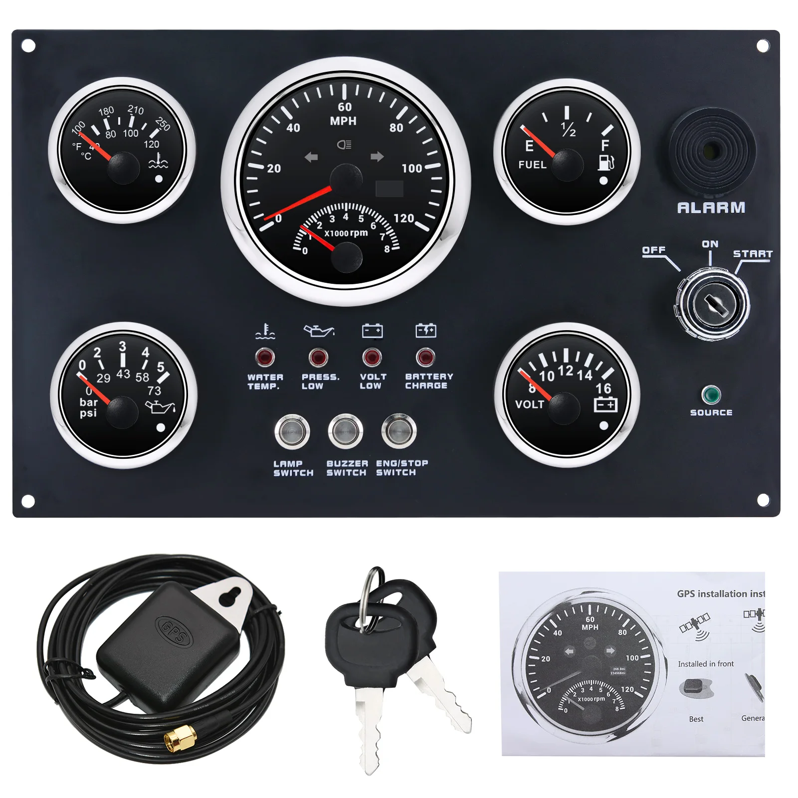 Marine Engine Dashboard Compatible All Marine Dashboards 12V 24V GPS Speed Water Temp Oil Pressure Fuel Level Sensor Customized
