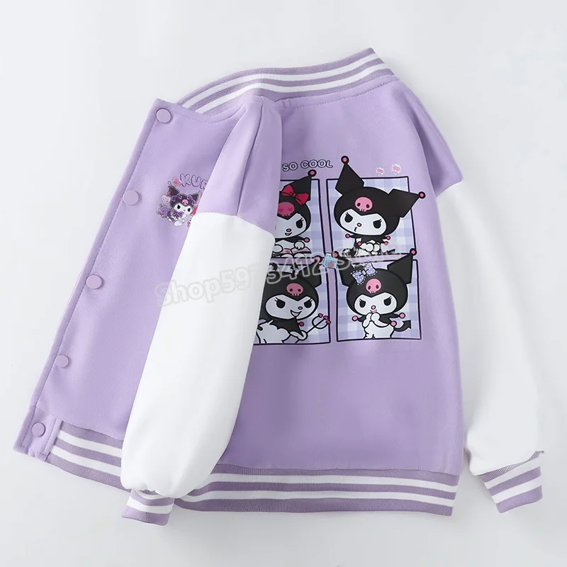 Kuromi Girls Jacket Y2K Clothes Spring Autumn Coat Kids Outwear Outfits Baseball Uniform Casual Cardigan Tops Childrens Clothing