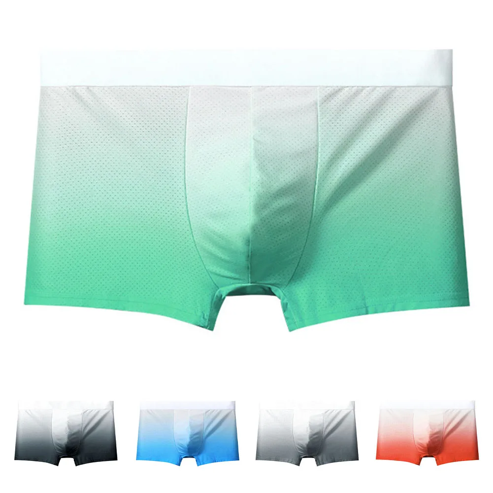 

Men's Panties Gradient Mesh Briefs Breathable Boxer Shorts Seamless Underwear Male Gay Sissy Pouch Lingerie Ultra-Thin Trunks