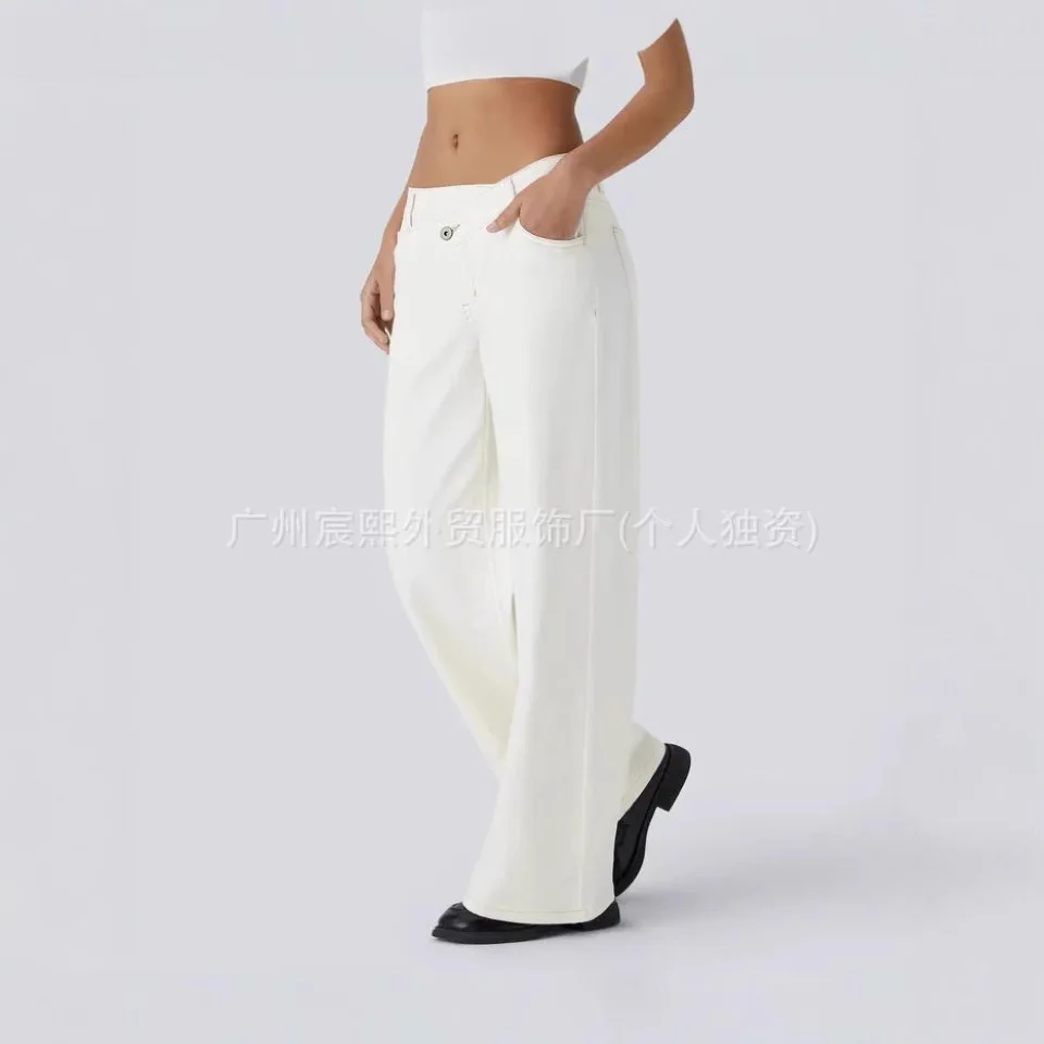 

Женские джинсы-брюки в пол с карманами, на пуговицах и молнии, повседневные, уличный стиль, прямые, однотонные, весна 2026