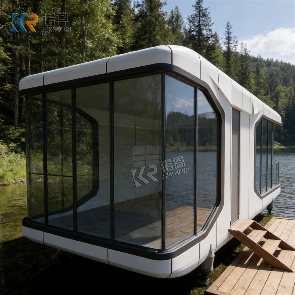 Modular Prefabricated Capsule House Mobile Space Capsule Home LED Ambient Lighting Prefab House For Resort