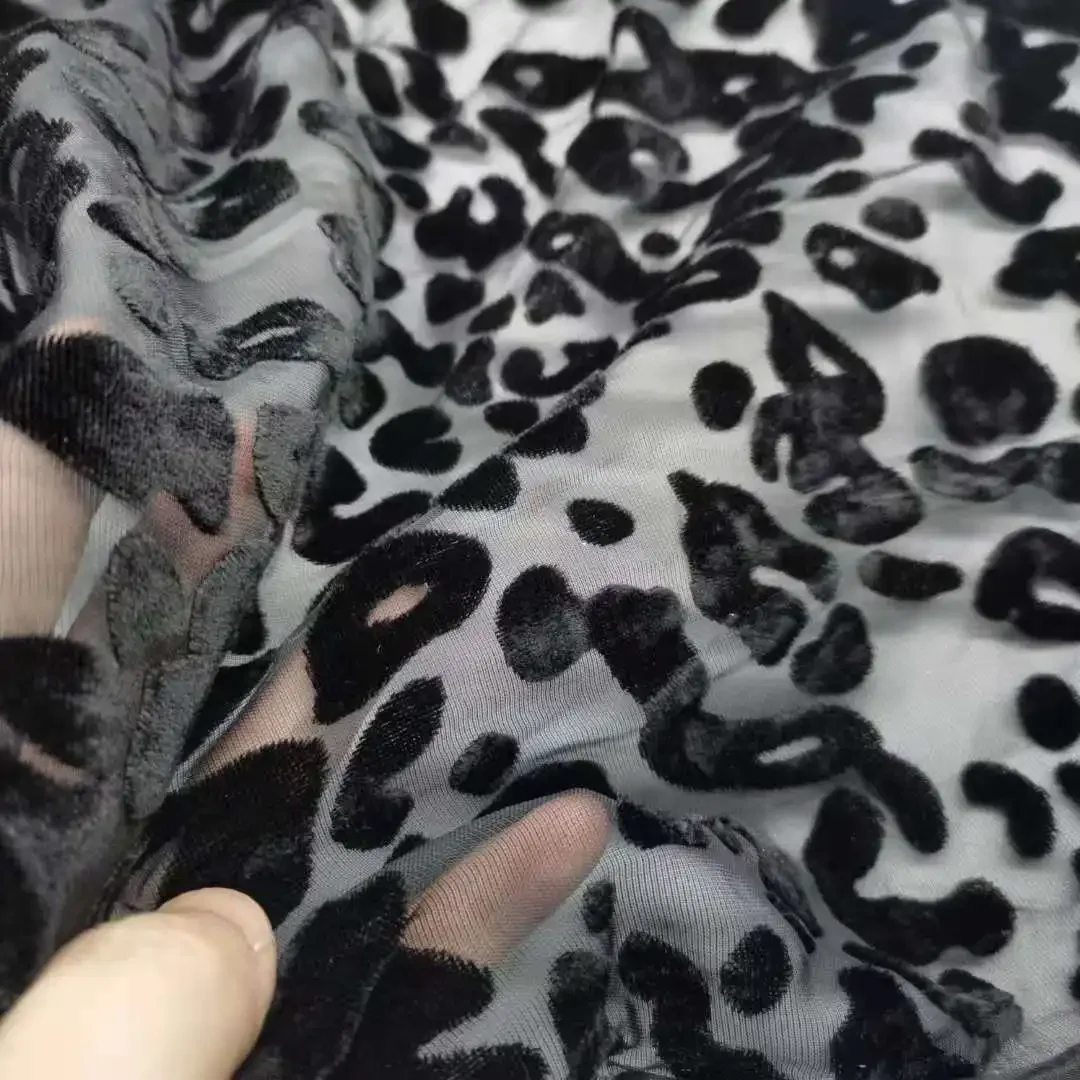 Velvet Flocked Leopard Fabric 140cm Width Rayon Burn Out Shirt Wedding Decoration Material 1 Yard