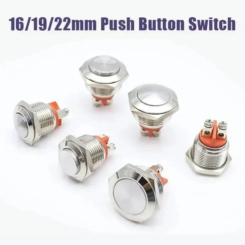 16/19/22mm Normally Close Metal Push Button Switch Silver Contact 1NC Momentary Reset IP65 Waterproof Screw Foot