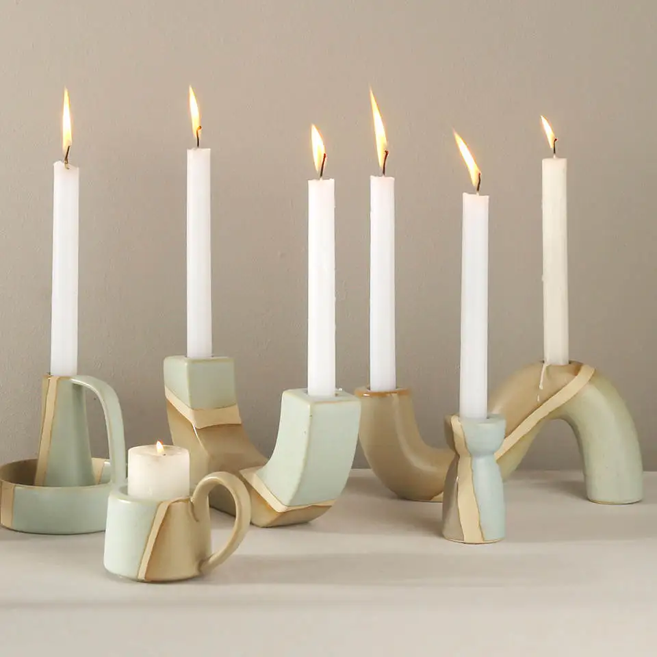Two-color retro ceramic decorative candle holder ornament, ceramic candle holder