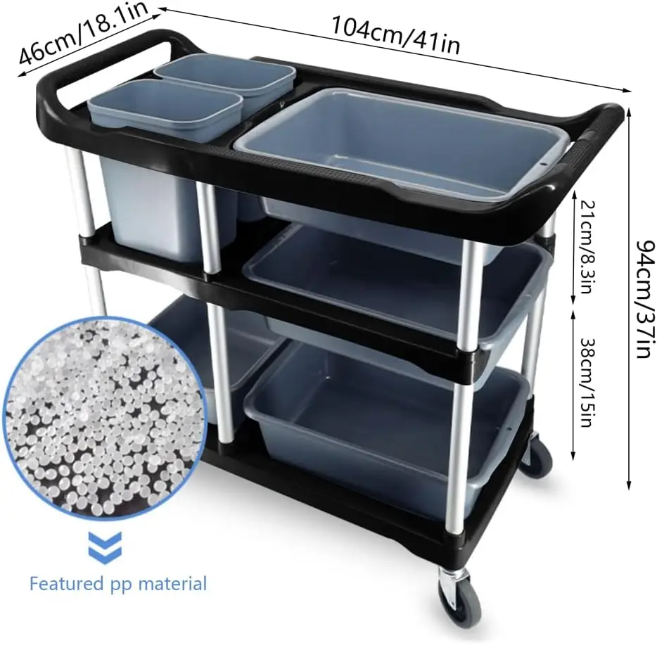 Cart 3 Tier Heavy Duty Commercial Grade Utility Cart,Carts with Wheels,Multi-Function Mobile Shelving Unit Organizer for Hotel,R