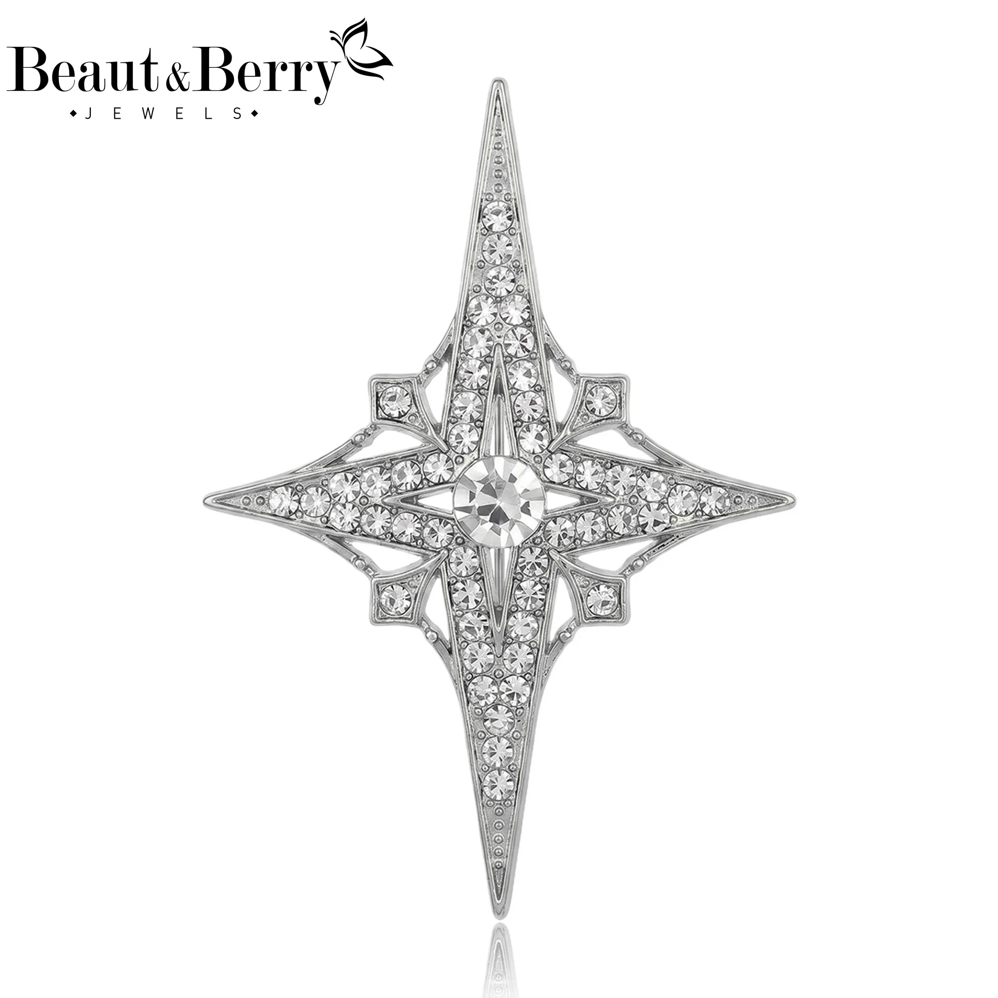 Beaut&Berry Trendy Rhinestone Eight-Pointed Star Brooches for Women Unisex Natural Pins Casual Party Jewelry Accessories Gifts