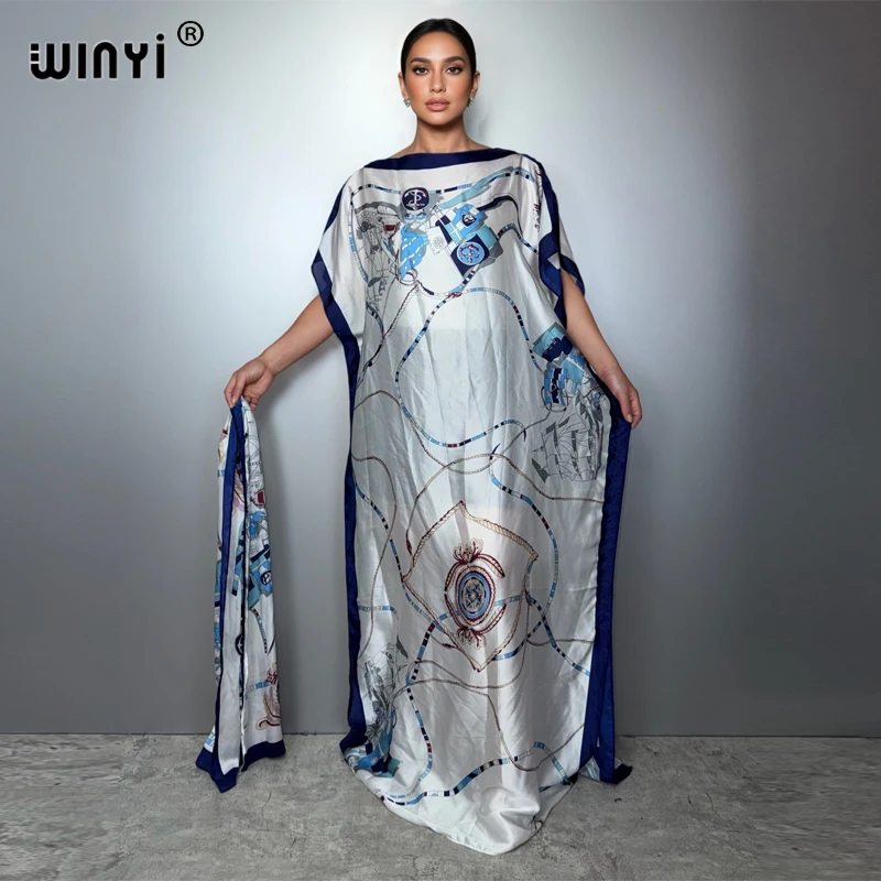 

Новое женское африканское ретро-платье макси WINYI, роскошный кафтан из Дубая, вечернее платье, элегантная абайя, пляжное платье, элегантное длинное платье.