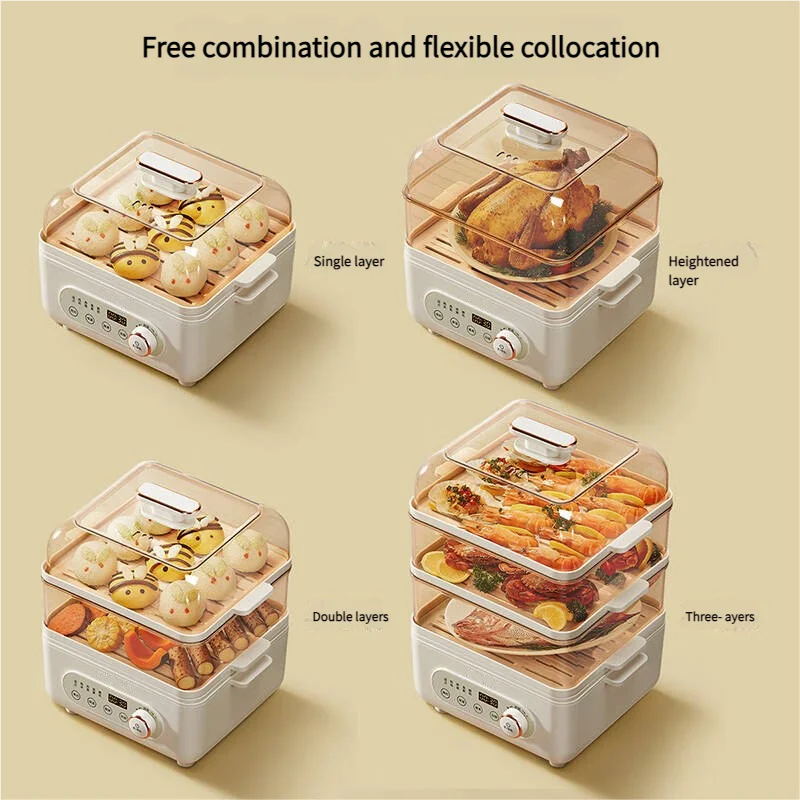 2025 Large-Capacity Electric Food Steamer All-in-One Breakfast Machine Multi-Functional Timers Plastic Housing for Household Use