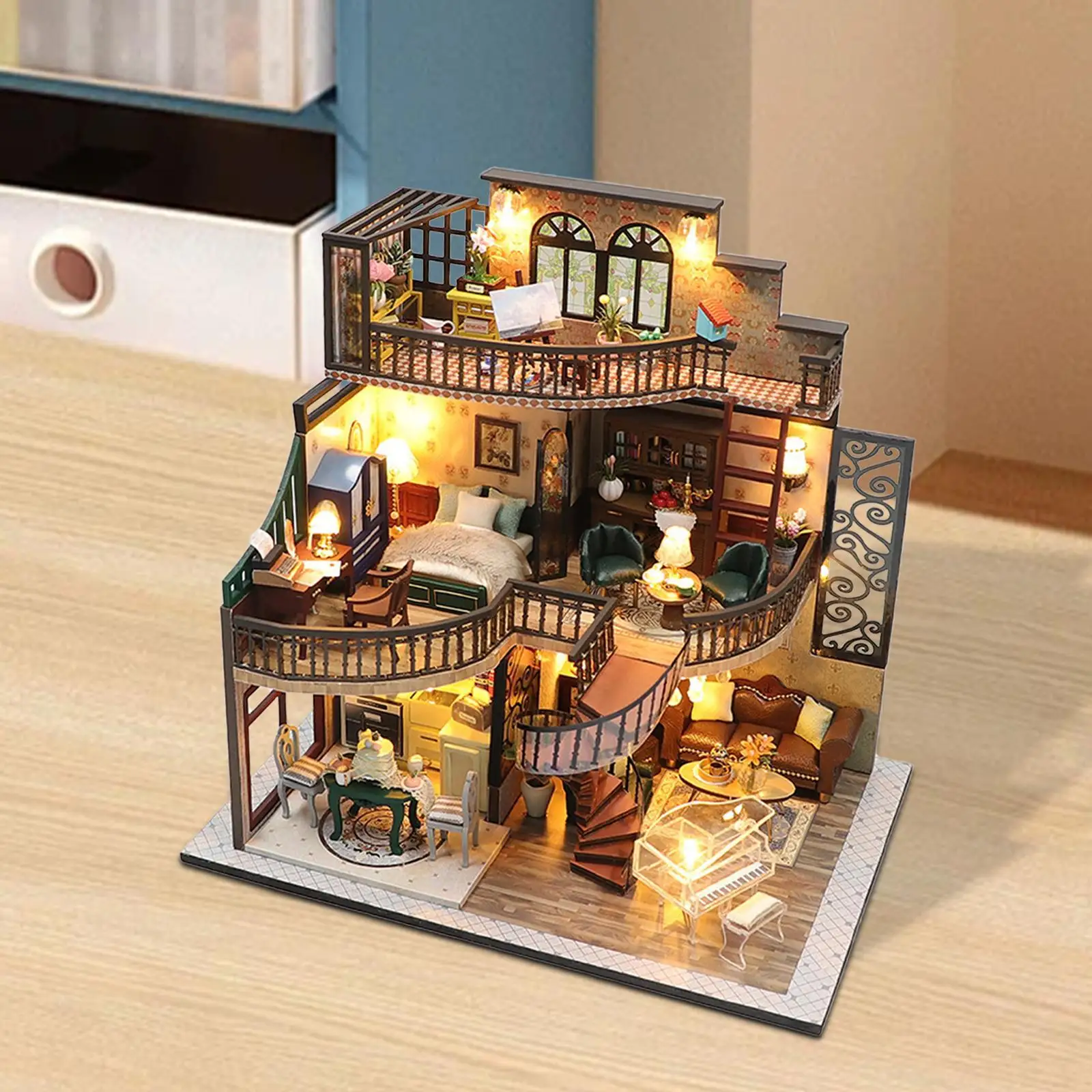 

Doll House Kit with Furnitures and Light Handmade Architectural Model