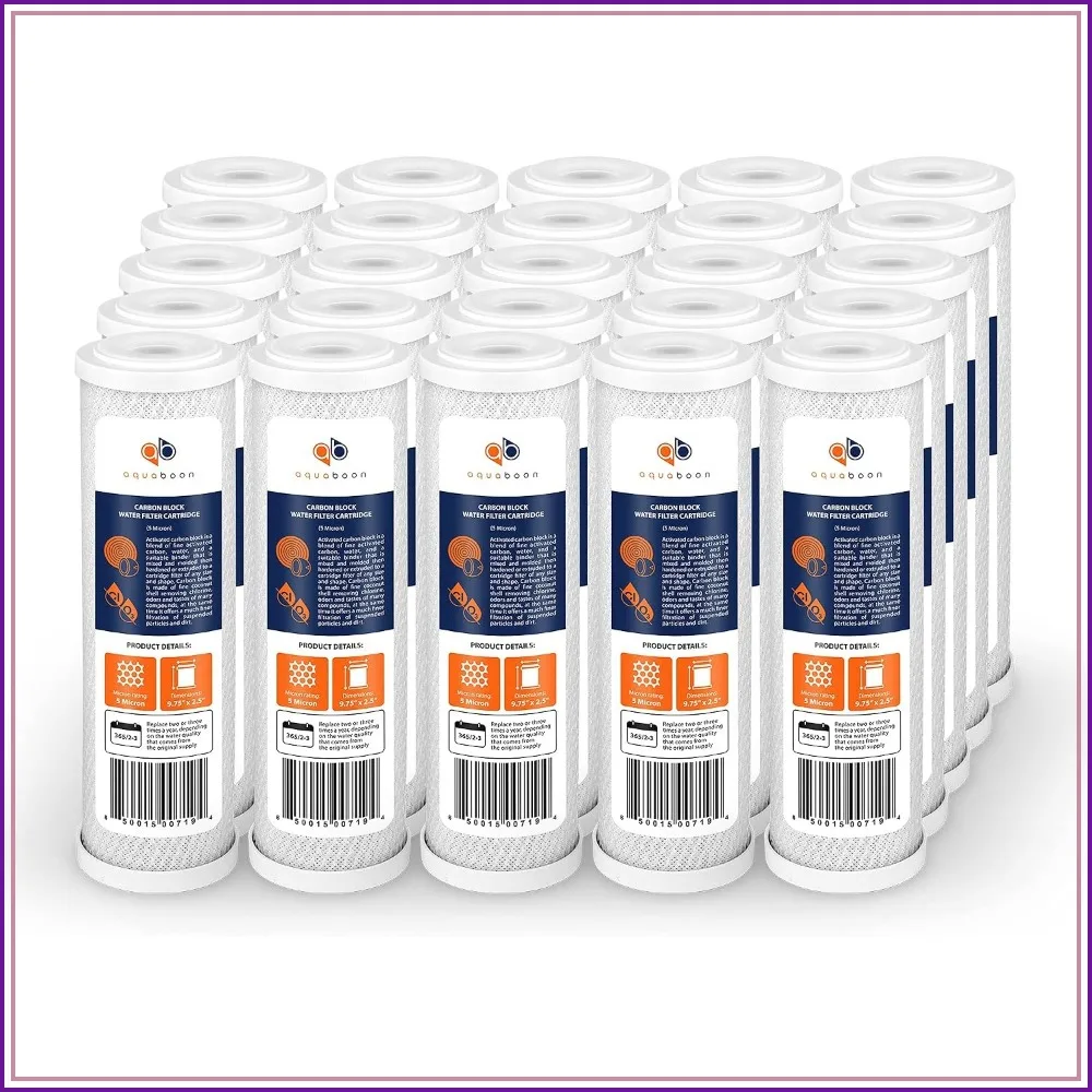 5 Micron 10 x 2.5 Carbon Block Water Filter Cartridge CTO Whole House Replacement 25-Pack