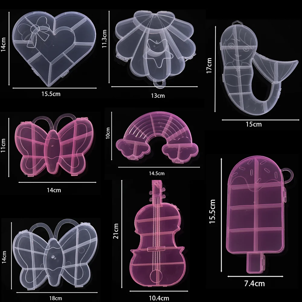 1 قطعة صندوق تخزين تقسيم بلاستيكي شفاف على شكل قلب شل صندوق كرتوني لتقوم بها بنفسك قلادة بها خرزات مجوهرات اكسسوارات مخزن