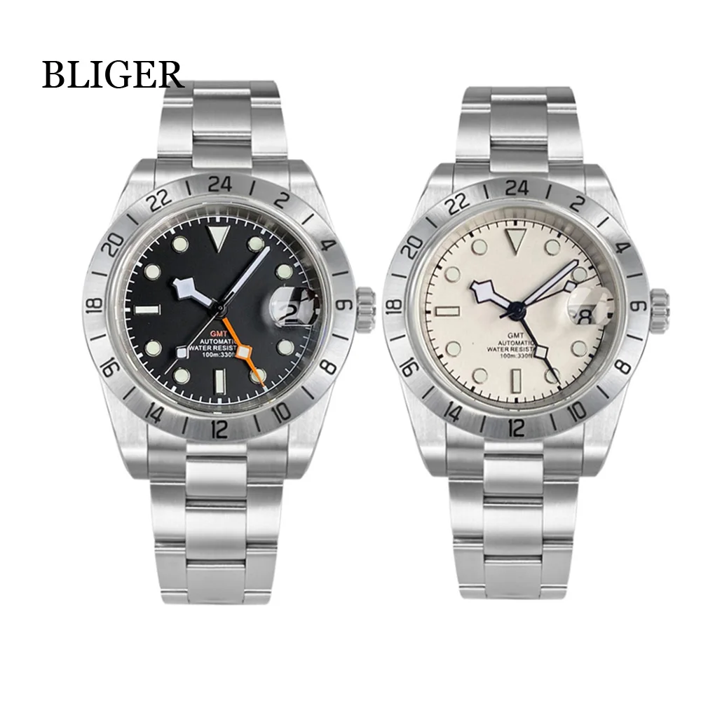 

Luxury NH34 GMT Sapphire Glass Black White 39mm Mechanical Watch Men Steel Bracelet Orange Snow Flake Business Dress Clock 2023