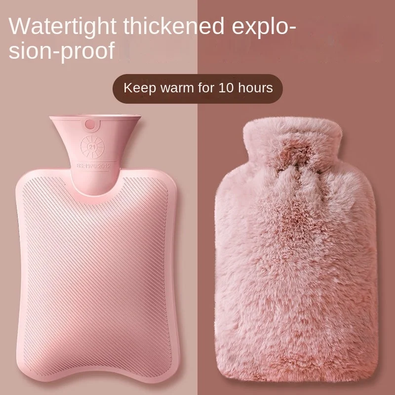 Hand Warmer Hot Water Bag  Portable Thick Rubber Plush Leakproof Water-filling Hot Water Bottle for Hand Feet Warmer, Menstrual