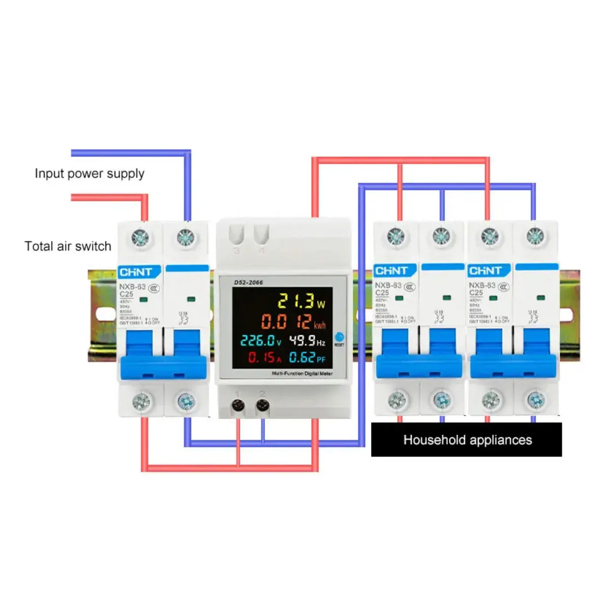 D52-2066 Smart  6IN1 AC Single-phase Household Electric Meter Din Rail Type Multi-function KWH Meter with LCD display