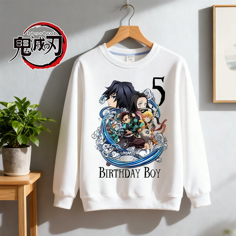 

Demon Slayer Children Hoodie Boy Girl Age 1-9 Birthday Party Sweatshirt Anime Round Neck Top Autumn Fashion Clothe Birthday Gift