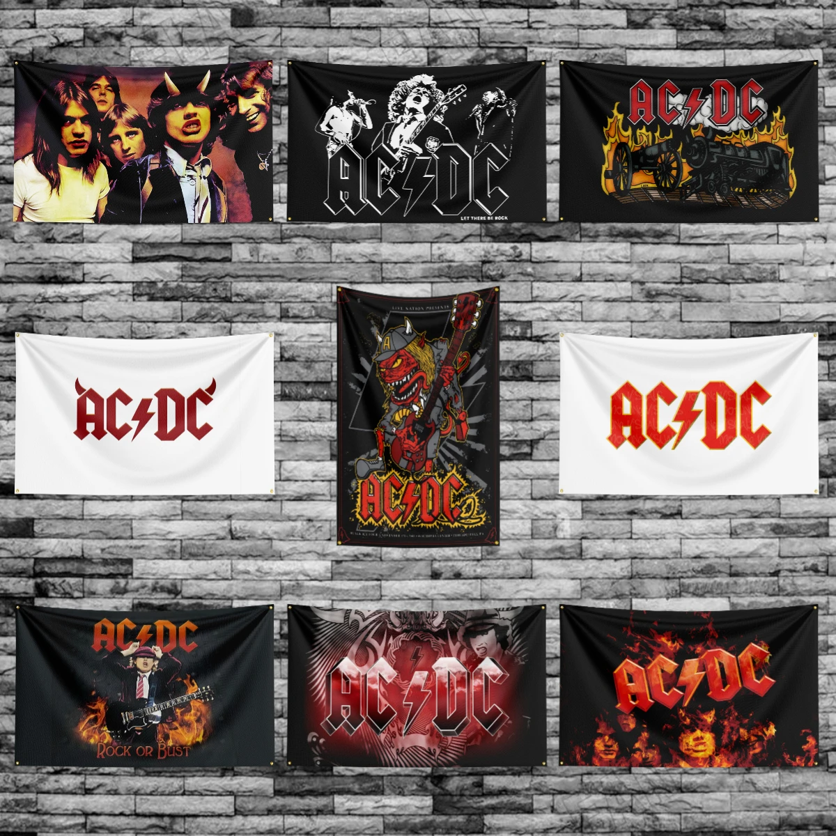 90x150CM AC/DC Rock Band Flag Polyester Digital Printing Banner for Garage Wall Art Out Door Decoration With Brass Grommets