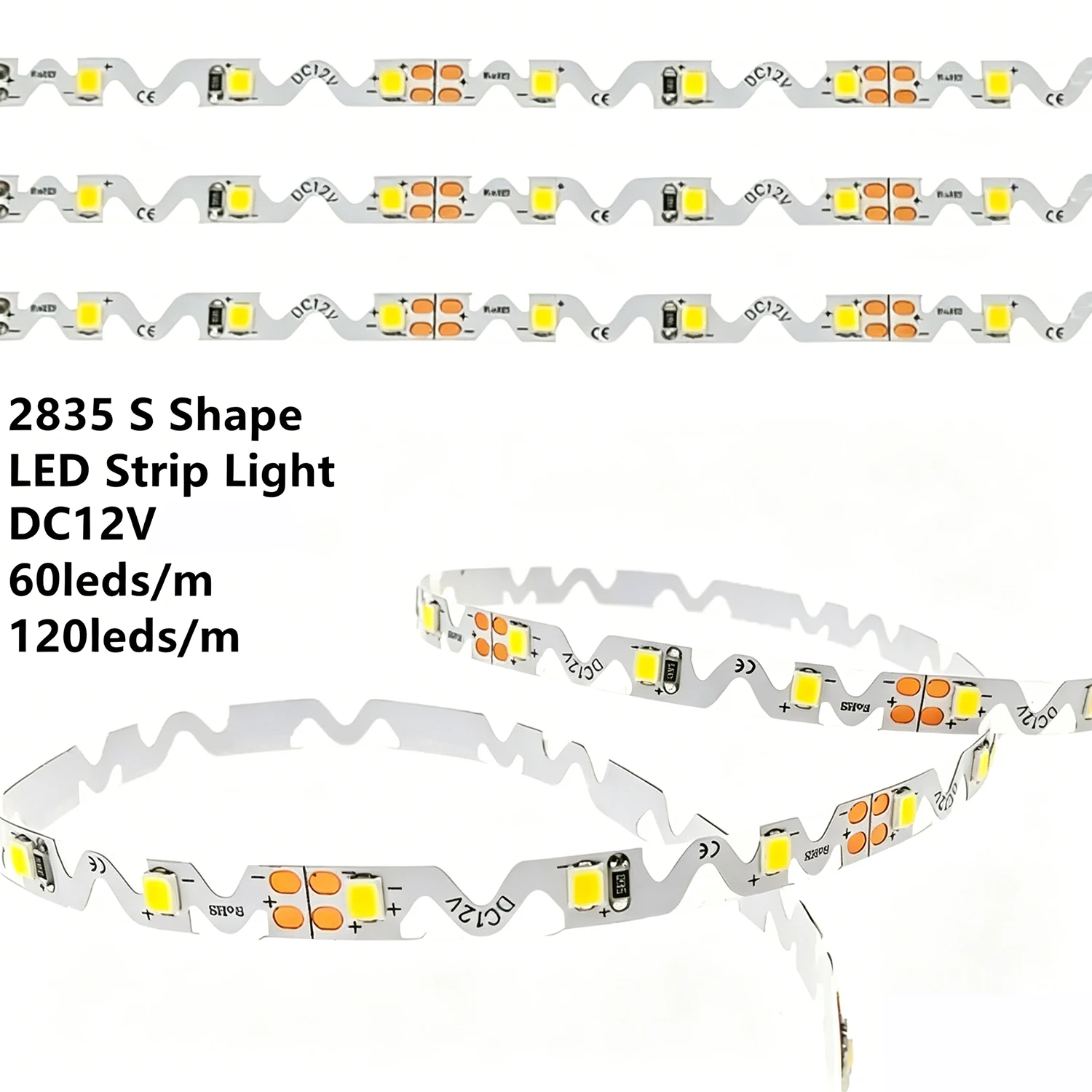 LED 12V 2835 S Shaped LED Light Strip 60LEDs/m 120LEDs/m 5m S Type LED Strip Flexible and Bendable For Light Boxes Signboards