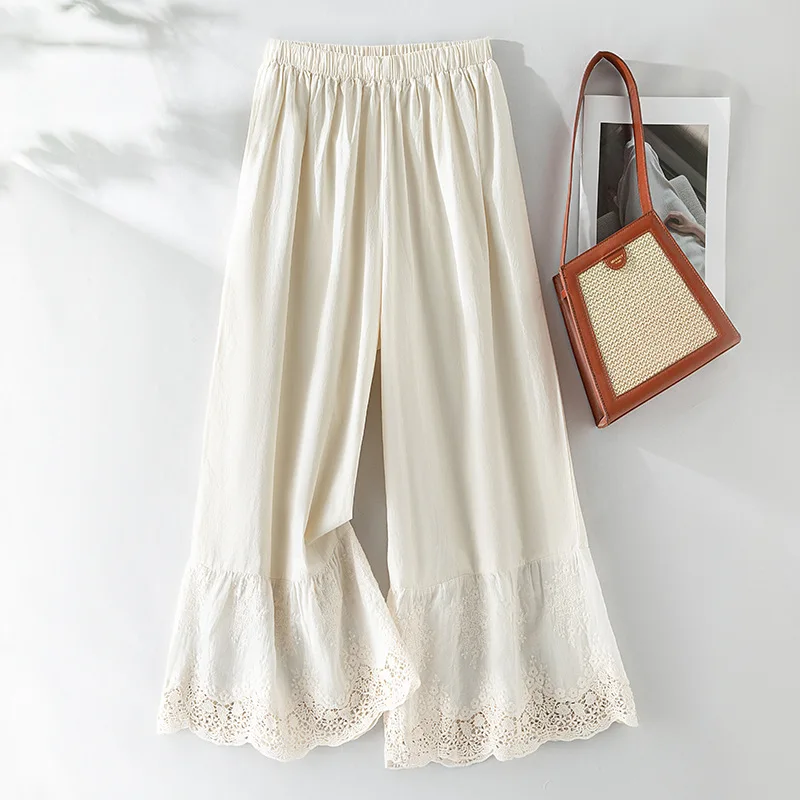 

Pant Women Wide Leg Long Pants Vintage Lace High Waist Straight Trousers Y2k Streetwear Elegant Splice Work Casual Slim Fit