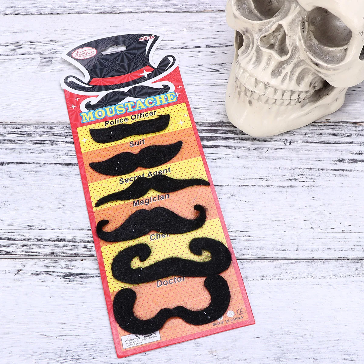 6Pcs Fake Beard Costume Party Black Adhesive Mustache Kit Natural Look Long Sticky Fun Whisker for Men Women Kids