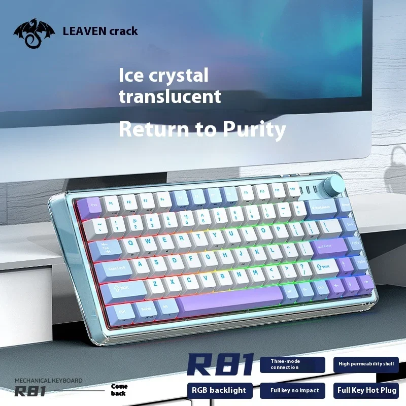 Leaven R81 Custom Full Key Hot Swappable Game Console Keyboard Ice Crystal Casing Gaming Keyboard Gaming Keyboard