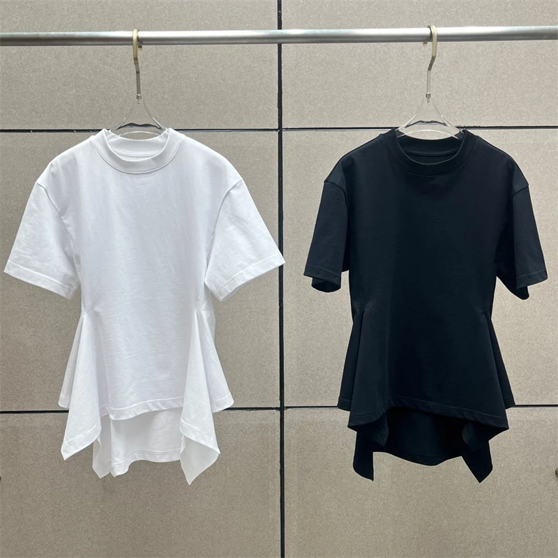 2026 Summer New Women's Round Neck Pure Cotton Slim Waist Swallowtail Short Sleeve T-Shirt High Quality Fashion Casual Top