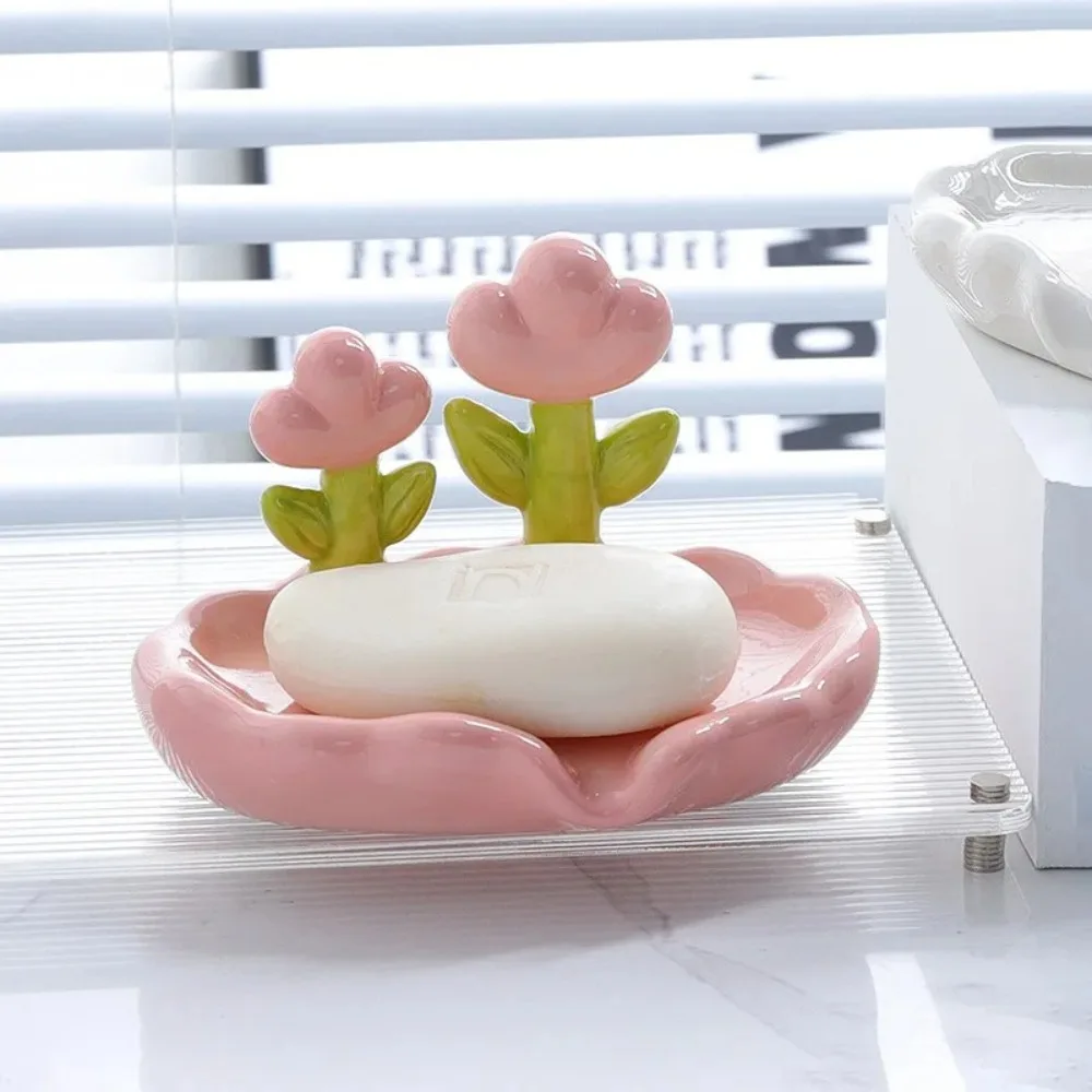 Creative Creative Floral Soap Box Portable Bathroom Accessories Plastic Storage Soap Rack Cut Flower Shape Flower Decor