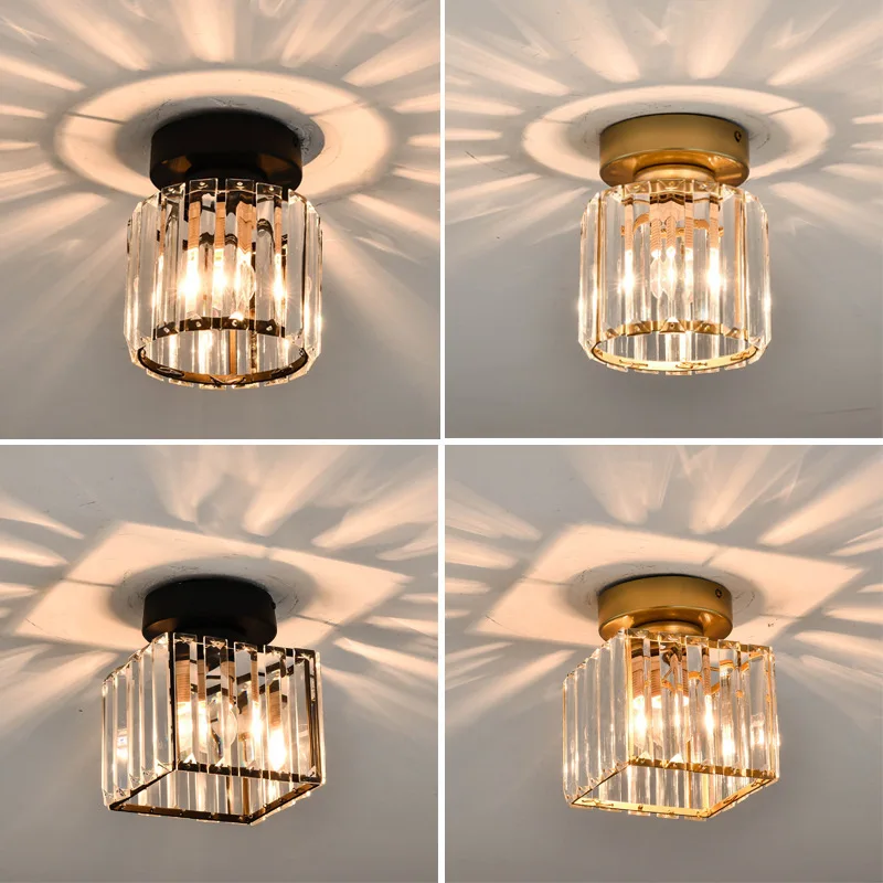 Led Ceiling Lights Crystal Lampshade Balck Gold Plafonnier Living Room Bedroom Modern Round Square Decorative Ceiling Lamp E27