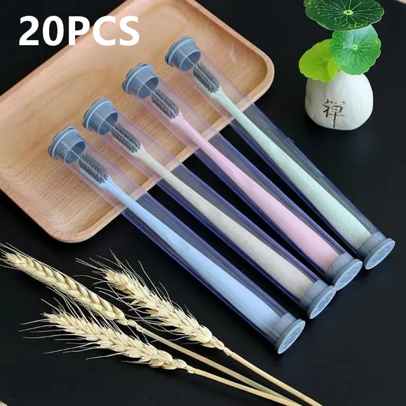 

20 pcs Wheat Straw Toothbrushes Natural Charcoal Toothbrush Adults Tooth Brush Oral Care Tools with Single Plastic Tube